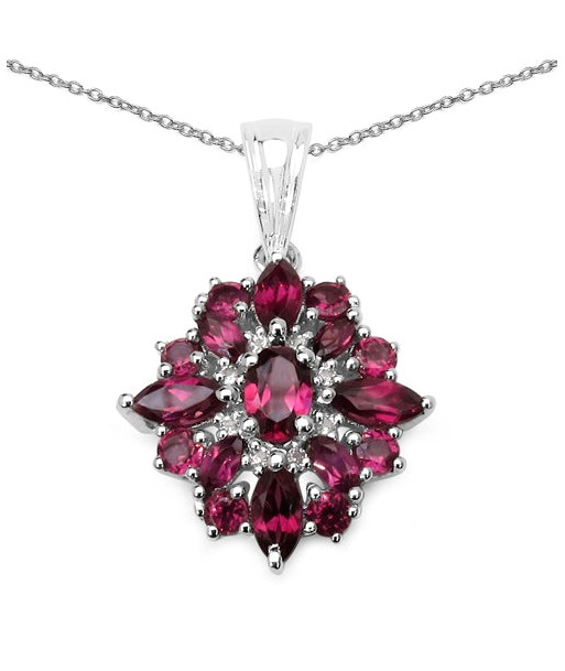 2.94 Carat Genuine Rhodolite and White Topaz .925 Sterling Silver Pendant Fin de série