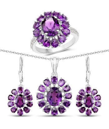 11.60 Carat Genuine Amethyst and White Topaz .925 Sterling Silver 3 Piece Jewelry Set (Ring, Earrings, and Pendant w/ Chain) online