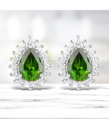 1.74 Carat Genuine Chrome Diopside and White Topaz .925 Sterling Silver Earrings Profitez des Offres !