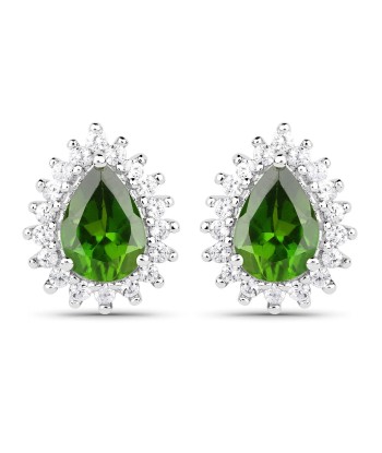 1.74 Carat Genuine Chrome Diopside and White Topaz .925 Sterling Silver Earrings Profitez des Offres !