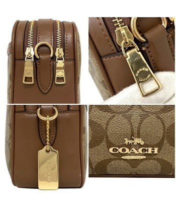 Coach Signature Ec-14171 Womens LeatherPVC Shoulder Bag BeigeBrownGold français