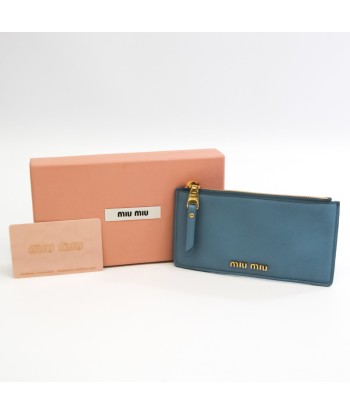 Miu Miu 5MB006 Leather Card Case Blue JUSQU'A -70%! 