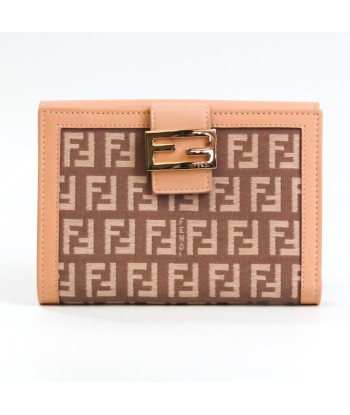 Fendi Zucchino 8M0160 Womens CanvasLeather Wallet (bi-fold) BeigePink la colonne vertébrale