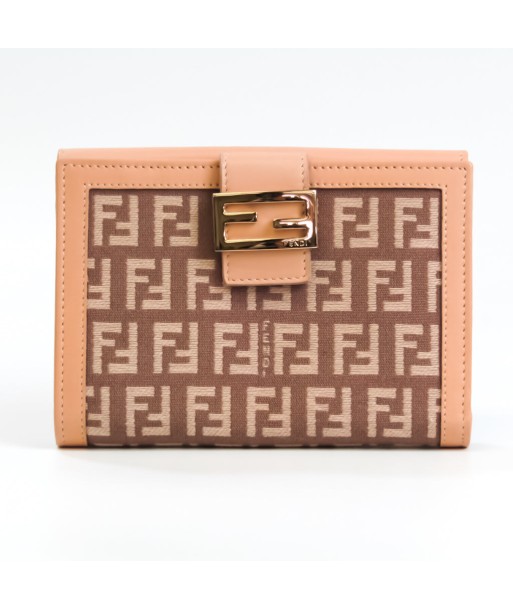 Fendi Zucchino 8M0160 Womens CanvasLeather Wallet (bi-fold) BeigePink la colonne vertébrale