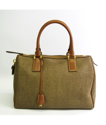 Borbonese Quail Pattern Women's Leather Boston Bag Brown Découvrez la collection