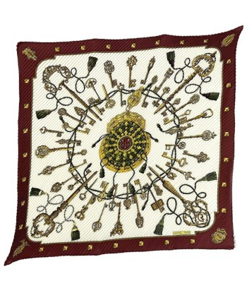 Hermes Ec-14163 Women's Silk Scarf Bordeaux,Gold,White pour bénéficier 