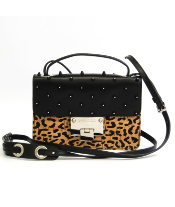 Jimmy Choo Leopard Pattern Women's Leather Studded Shoulder Bag Beige,Black 2023