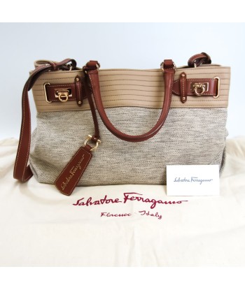 Salvatore Ferragamo Gancini AB-21 C464 Womens CanvasLeather HandbagShoulder Bag BeigeBrown Venez acheter