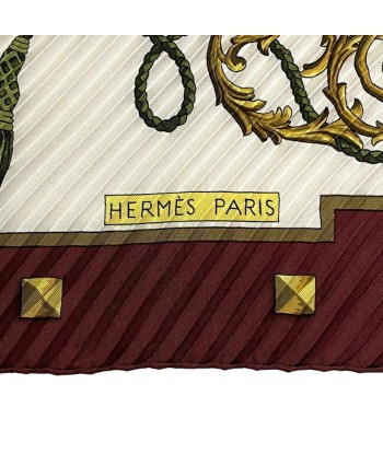 Hermes Ec-14163 Women's Silk Scarf Bordeaux,Gold,White pour bénéficier 