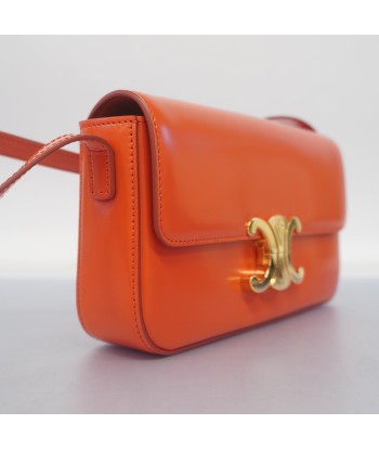 Auth Celine Triomphe Shiny Calf Womens Shoulder Bag Orange du meilleur 