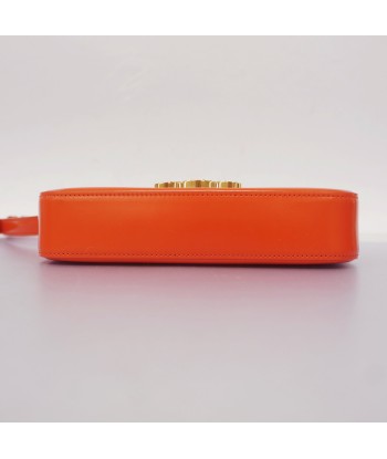 Auth Celine Triomphe Shiny Calf Womens Shoulder Bag Orange du meilleur 