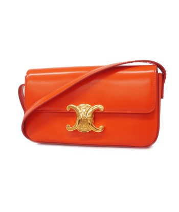 Auth Celine Triomphe Shiny Calf Womens Shoulder Bag Orange du meilleur 