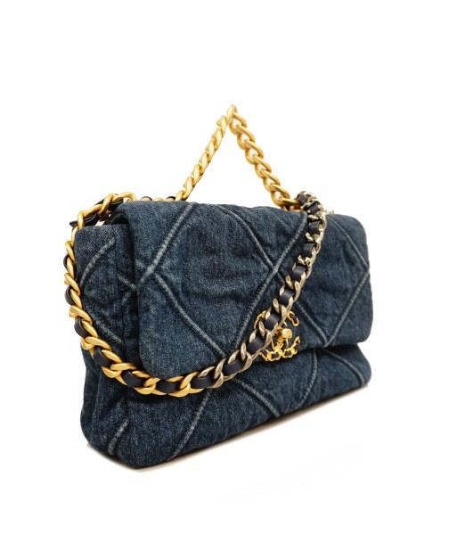 Auth Chanel Shoulder Bag Chain Shoulder Denim Blue Gold Metal Livraison rapide