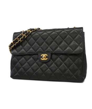 Auth Chanel Shoulder Bag Decamatasse W Chain Caviar Skin Black Gold Metal en linge