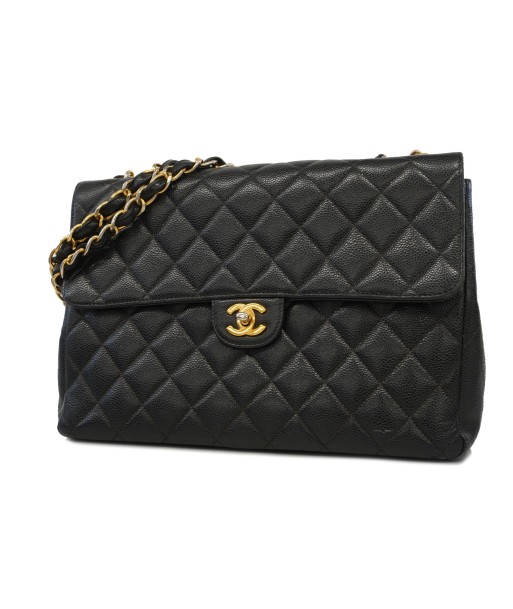 Auth Chanel Shoulder Bag Decamatasse W Chain Caviar Skin Black Gold Metal en linge