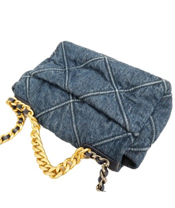 Auth Chanel Shoulder Bag Chain Shoulder Denim Blue Gold Metal Livraison rapide