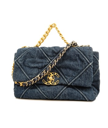 Auth Chanel Shoulder Bag Chain Shoulder Denim Blue Gold Metal Livraison rapide