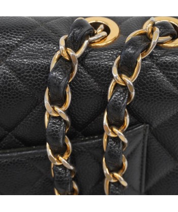 Auth Chanel Shoulder Bag Decamatasse W Chain Caviar Skin Black Gold Metal en linge