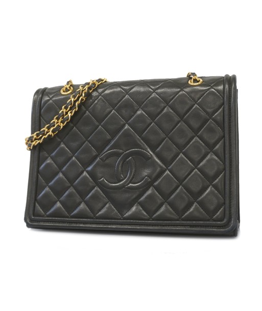 Auth Chanel Matelasse W Chain Womens Leather Shoulder Bag Black 2023