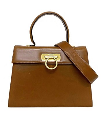 Salvatore Ferragamo Gancini F-14362 Leather Handbag,Shoulder Bag Brown,Gold commande en ligne