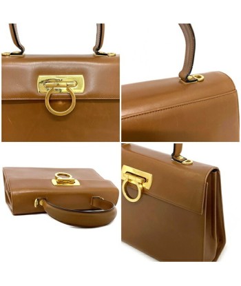 Salvatore Ferragamo Gancini F-14362 Leather Handbag,Shoulder Bag Brown,Gold commande en ligne