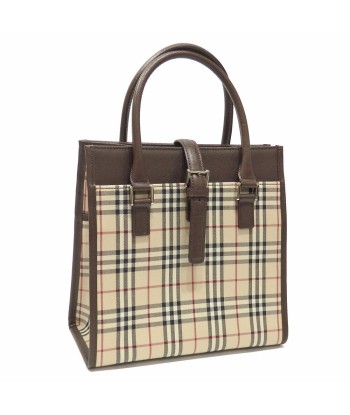 Burberry Handbag Womens Brown Beige Leather Nylon Canvas Plaid online