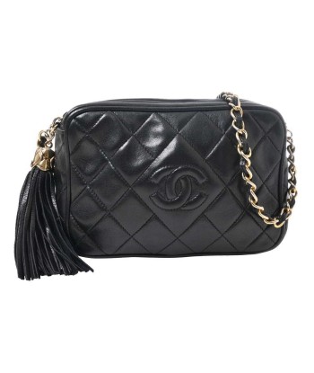 CHANEL Chanel Lambskin Matrasse Coco Mark Chain Shoulder Bag with Tassel Black en linge