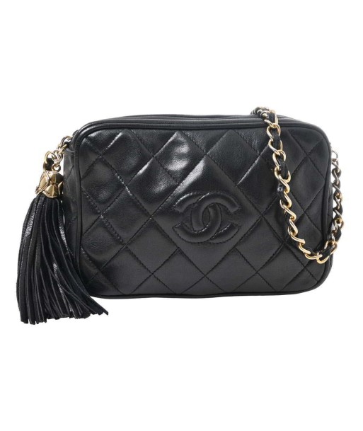 CHANEL Chanel Lambskin Matrasse Coco Mark Chain Shoulder Bag with Tassel Black en linge