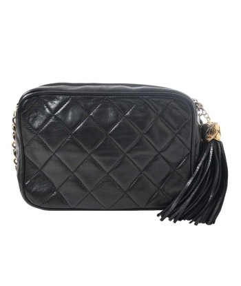 CHANEL Chanel Lambskin Matrasse Coco Mark Chain Shoulder Bag with Tassel Black en linge