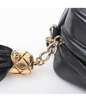 CHANEL Chanel Lambskin Matrasse Coco Mark Chain Shoulder Bag with Tassel Black en linge