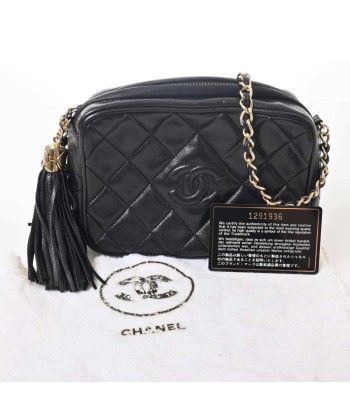 CHANEL Chanel Lambskin Matrasse Coco Mark Chain Shoulder Bag with Tassel Black en linge